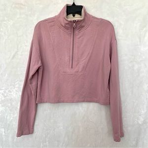 Offline Aerie Pink High Neck with Zipper Drop Shoulder Crop Sweatshirt, Size XS